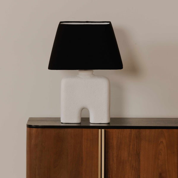 Moe's Home Yara Table Lamp - Eco-friendly Ecomix Base With Mango Wood Neck And Textured Cotton Shade Design White Ecomix Base And A Mango Wood Neck,Textured Cotton Shade Dd-1052-18