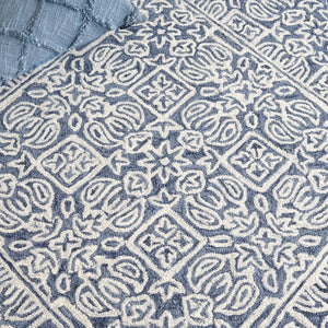 Safavieh Dip Hand-tufted Area Rug With Floral Motifs - Luxurious Wool Blend For Modern Home Elegance Blue ,Ivory 80% Wool,20% Cotton Ddy151m-3