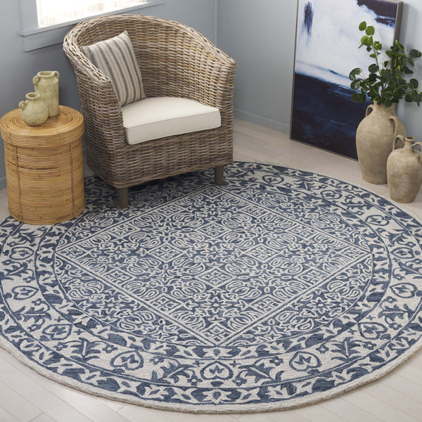 Safavieh Dip Hand-tufted Area Rug With Floral Motifs - Luxurious Wool Blend For Modern Home Elegance Blue ,Ivory 80% Wool,20% Cotton Ddy151m-3