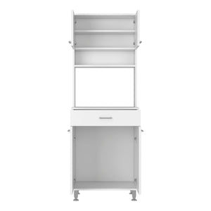 English Elm Pantry Cabinet 67" H White – Four Doors, Drawer, Microwave Top, 3 Shelves, 2 Open Racks, Durable Wood B097133019