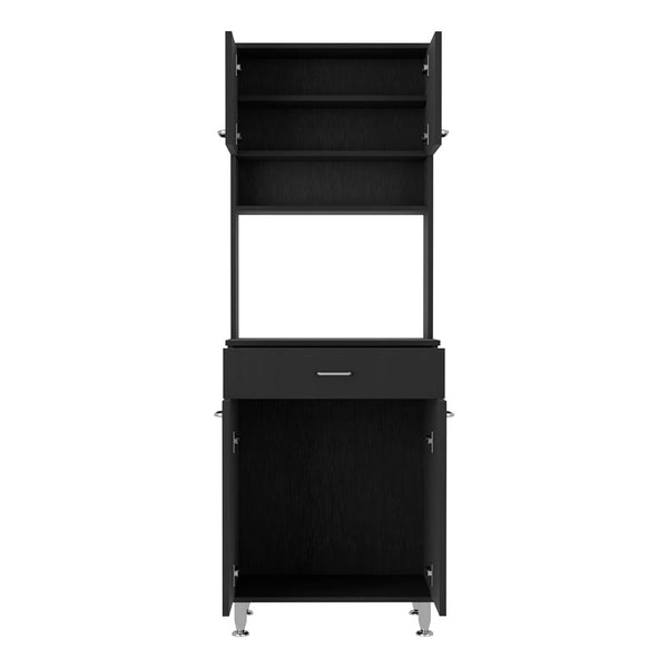 English Elm Pantry Black 67" H Four-Door Cabinet with Drawer, Microwave Shelf, Spice Rack, Durable MDP Build B097133015