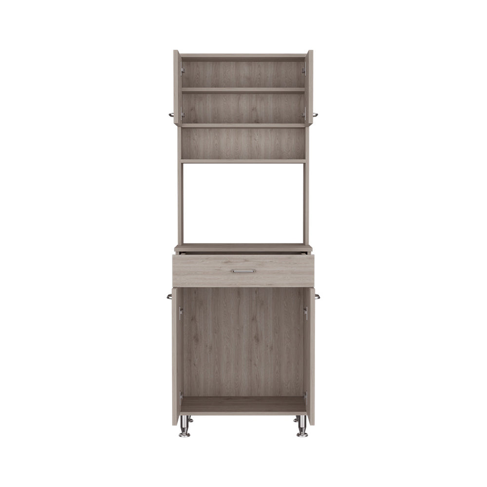 English Elm Pantry 67" Gray Pantry Cabinet with Microwave Top, 4 Doors, Drawer, Shelves, Durable MDP Design B097133016