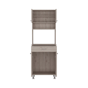 English Elm Pantry 67" Gray Pantry Cabinet with Microwave Top, 4 Doors, Drawer, Shelves, Durable MDP Design B097133016