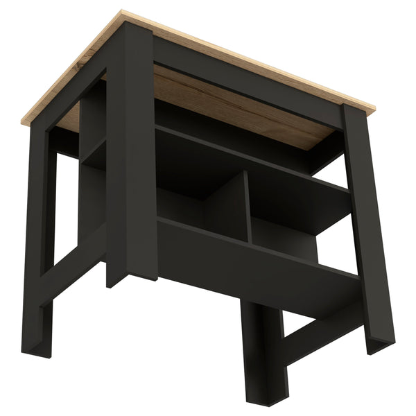 English Elm Kitchen Island With 3 Open Shelves, 35" Counter Height, Black & Light Oak, Ideal For Prep & Dining B097132964