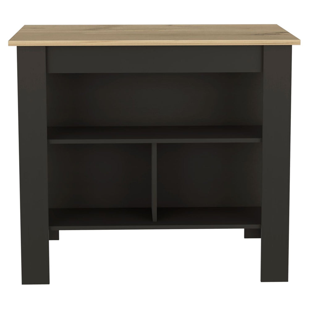 English Elm Kitchen Island With 3 Open Shelves, 35" Counter Height, Black & Light Oak, Ideal For Prep & Dining B097132964