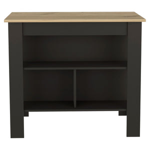 English Elm Kitchen Island With 3 Open Shelves, 35" Counter Height, Black & Light Oak, Ideal For Prep & Dining B097132964
