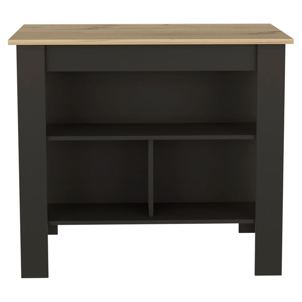 English Elm Kitchen Island With 3 Open Shelves, 35" Counter Height, Black & Light Oak, Ideal For Prep & Dining B097132964