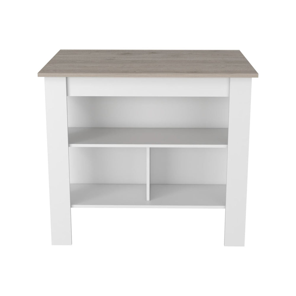 English Elm Kitchen Island - Compact 35" High Table With 3 Open Shelves For Smart Storage & Meal Prep, White/Gray B097132888