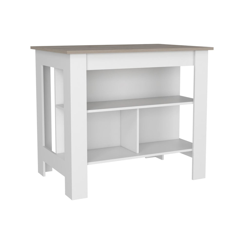 English Elm Kitchen Island - Compact 35" High Table With 3 Open Shelves For Smart Storage & Meal Prep, White/Gray B097132888