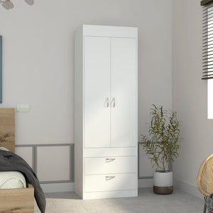 English Elm Armoire with 70" Height for Bedroom Storage, Double Door Cabinet with Hanging Rod and Two Spacious Drawers White 74 L x 23 W x 4 H B097133139