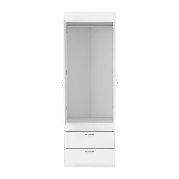 English Elm Armoire with 70" Height for Bedroom Storage, Double Door Cabinet with Hanging Rod and Two Spacious Drawers White 74 L x 23 W x 4 H B097133139