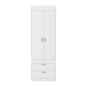 English Elm Armoire with 70" Height for Bedroom Storage, Double Door Cabinet with Hanging Rod and Two Spacious Drawers White 74 L x 23 W x 4 H B097133139
