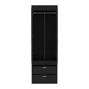 English Elm Armoire with 70" Height for Bedroom Storage, Double Door Cabinet with Hanging Rod and Two Spacious Drawers Black 74 L x 23 W x 4 H B097133136
