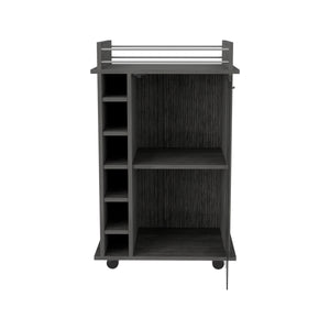 English Elm Dukat Light Oak Bar Cart with Glass Door Cabinet, Two Shelves, Six Bottle Cubbies & Locking Wheels Gray 31.7 L x 20.9 W x 7.2 H B07091849