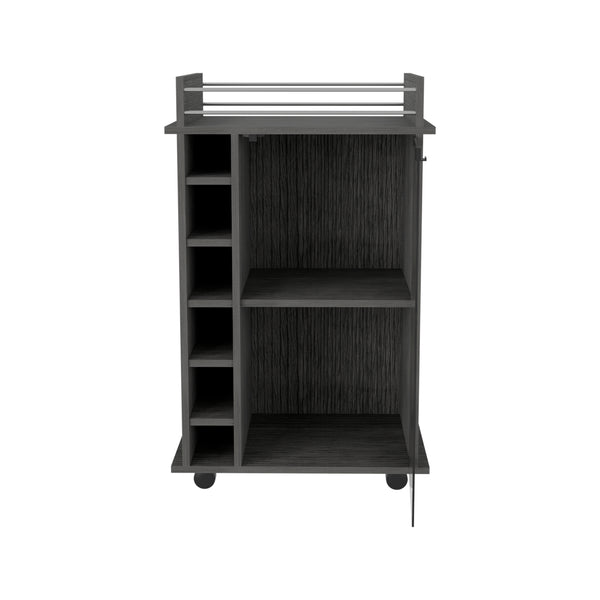 English Elm Dukat Light Oak Bar Cart with Glass Door Cabinet, Two Shelves, Six Bottle Cubbies & Locking Wheels Gray 31.7 L x 20.9 W x 7.2 H B07091849