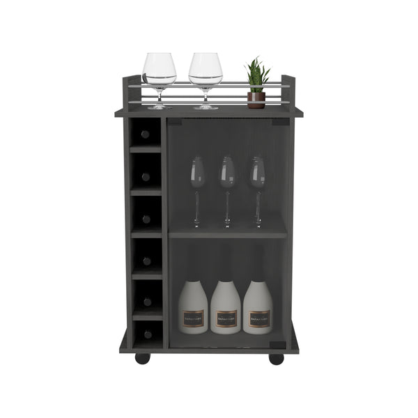 English Elm Dukat Light Oak Bar Cart with Glass Door Cabinet, Two Shelves, Six Bottle Cubbies & Locking Wheels Gray 31.7 L x 20.9 W x 7.2 H B07091849