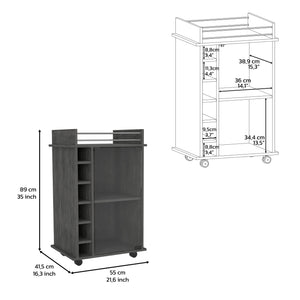 English Elm Dukat Light Oak Bar Cart with Glass Door Cabinet, Two Shelves, Six Bottle Cubbies & Locking Wheels Gray 31.7 L x 20.9 W x 7.2 H B07091849