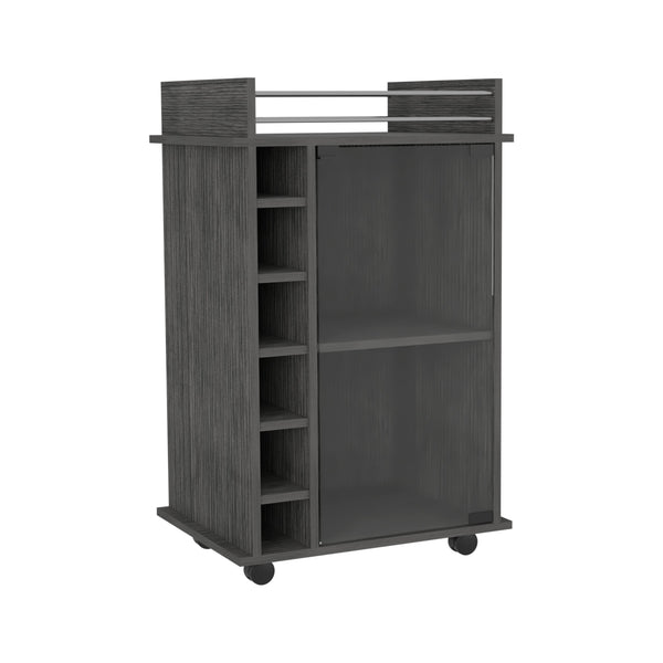 English Elm Dukat Light Oak Bar Cart with Glass Door Cabinet, Two Shelves, Six Bottle Cubbies & Locking Wheels Gray 31.7 L x 20.9 W x 7.2 H B07091849