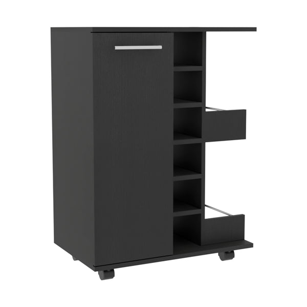 English Elm Bar Cart with Wine Cubbies Open Shelves Locking Casters and Cabinet Storage B07091824