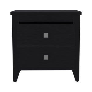 English Elm Nightstand with Two Drawers and Sturdy Four-Leg Frame, Superior Top, Compact 26.62" W Surface Black 27.95 L x 20.86 W x 6.69 H B097133114