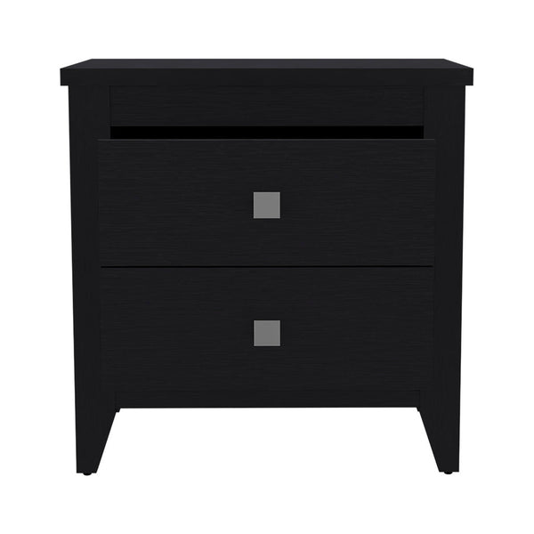 English Elm Nightstand with Two Drawers and Sturdy Four-Leg Frame, Superior Top, Compact 26.62" W Surface Black 27.95 L x 20.86 W x 6.69 H B097133114