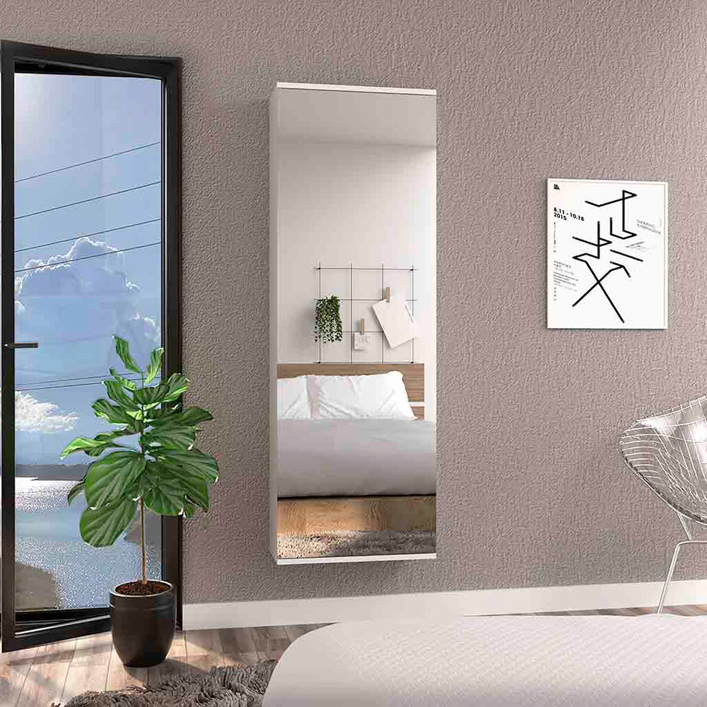 English Elm Wall Mounted Shoe Cabinet with Full Length Mirror Five Shelves White Entryway Organizer B097132917