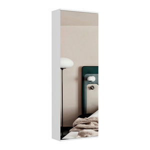 English Elm Wall Mounted Shoe Cabinet with Full Length Mirror Five Shelves White Entryway Organizer B097132917