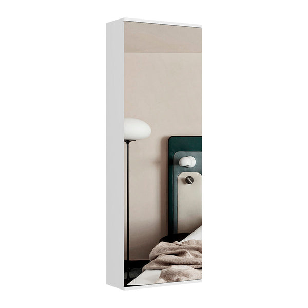 English Elm Wall Mounted Shoe Cabinet with Full Length Mirror Five Shelves White Entryway Organizer B097132917