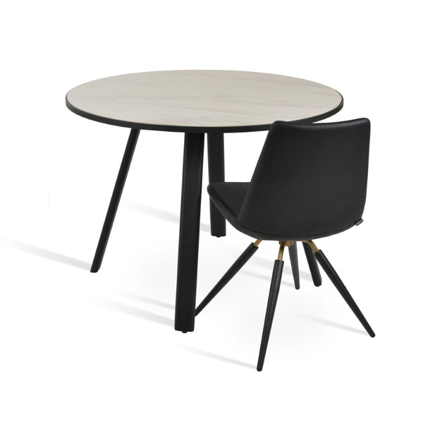Soho Concept Denver Dining Table - 40" Ceramic & Glass Top, Customizable Black, Walnut, Brass Finishes, 30" High Black,White  Soho-concept-dining-chair-13704