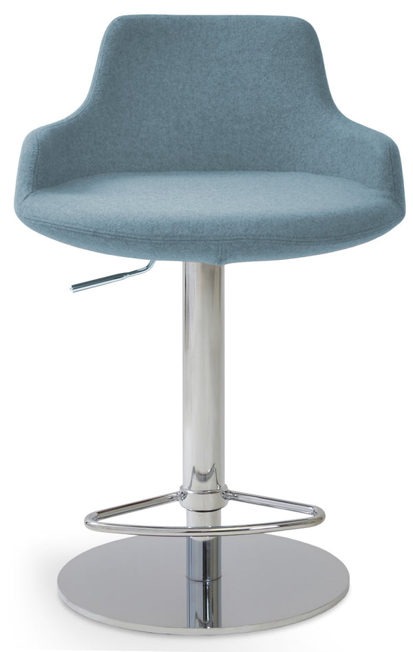 Soho Concept Dervish Adjustable Piston Stool With Half Footrest - Modern Barstools In Camira Wool & Chrome Finish Chrome,Blue  Soho-concept-dining-chair-07996