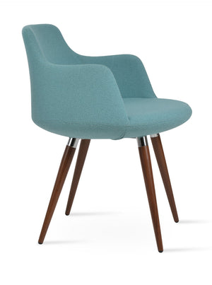 Soho Concept Dervish Ana Armchair - Stylish Dining Chair In Camira Yoredale Boucle & Leather, 10-year Guarantee Walnut,Green  Soho-concept-dining-chair-02289