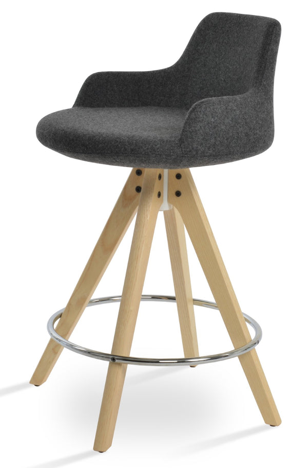Soho Concept Dervish Pyramid Wood Barstools & Counterstools - Stylish Swivel Seats In Durable Camira Wool Fabric Dark Grey,Natural,Ash  Soho-concept-dining-chair-07834