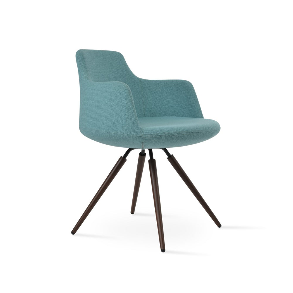 Soho Concept Dervish Carrot Swivel Armchair - Stylish Boucle Fabric, Genuine Leather, 10-year Guarantee, Walnut Finish Walnut,Green Swivel. Solid Metal Top Part Connected To Four Tubular Legs Soho-concept-dining-chair-02295