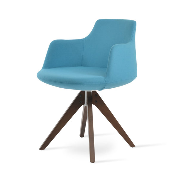 Soho Concept Dervish Pyramid Swivel Dining Armchair In Turquoise & Walnut - 10-year Guarantee, Stylish Boucle Fabric Turquoise,Walnut  Soho-concept-dining-chair-02320
