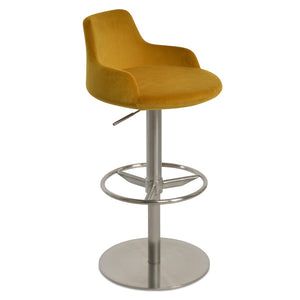 Soho Concept Dervish Adjustable Piston Stool With Full Footrest - Stylish Barstools In Boucle, Velvet, Nubuck Fabrics Brushed Steel Tumeric  Soho-concept-dining-chair-07874