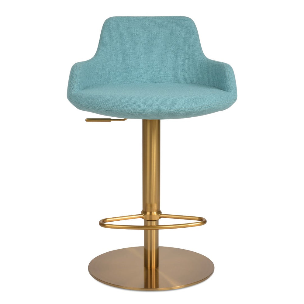 Soho Concept Dervish Piston Stool With Adjustable Height, Premium Boucle Fabric & Leather, 10-year Guarantee, Brass Brass,Green  Soho-concept-dining-chair-07879