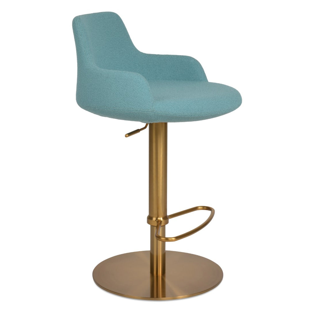 Soho Concept Dervish Piston Stool With Adjustable Height, Premium Boucle Fabric & Leather, 10-year Guarantee, Brass Brass,Green  Soho-concept-dining-chair-07879