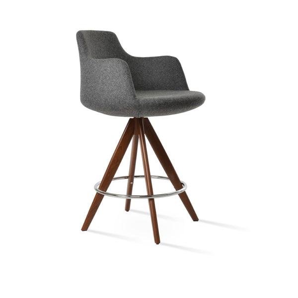 Soho Concept Dervish Pyramid Barstools & Counterstools - Premium Camira Wool, 10-year Guarantee, Stylish Design Walnut,Dark Grey  Soho-concept-dining-chair-07953