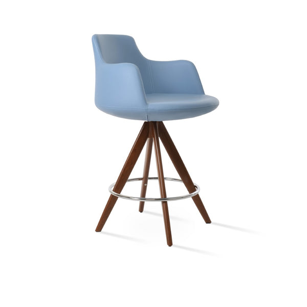 Soho Concept Dervish Stylish Pyramid Barstools & Counterstools – Ergonomic Design, 2-year Guarantee, Leatherette Walnut,Blue  Soho-concept-dining-chair-07950