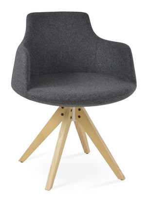 Soho Concept Dervish Pyramid Swivel Dining Armchair In Turquoise & Walnut - 10-year Guarantee, Stylish Boucle Fabric Ash,Natural,Dark Grey  Soho-concept-dining-chair-02420