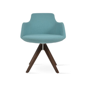 Soho Concept Dervish Pyramid Swivel Dining Armchair - Luxe Camira Yoredale Boucle Fabric In Walnut & Green Finish Walnut,Green  Soho-concept-dining-chair-02419