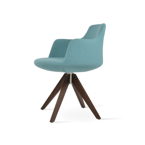 Soho Concept Dervish Pyramid Swivel Dining Armchair - Luxe Camira Yoredale Boucle Fabric In Walnut & Green Finish Walnut,Green  Soho-concept-dining-chair-02419