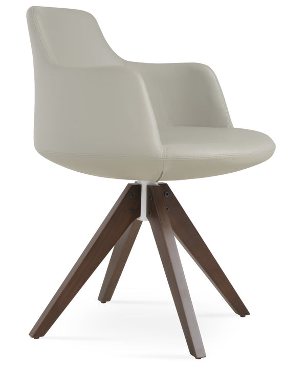 Soho Concept Dervish Pyramid Swivel Dining Armchair - Stylish Leatherette Chair In Soft Natural, Ash, Black Finish Walnut,Light Grey  Soho-concept-dining-chair-02423