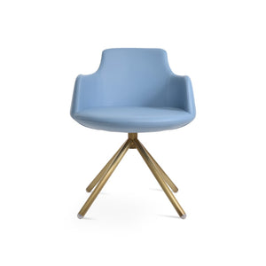 Soho Concept Dervish Stick Swivel Armchair - Stylish Leatherette Dining Chair With 2-year Guarantee In Light Grey Brass,Blue Steel Tube Soho-concept-dining-chair-02494
