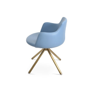 Soho Concept Dervish Stick Swivel Armchair - Stylish Leatherette Dining Chair With 2-year Guarantee In Light Grey Brass,Blue Steel Tube Soho-concept-dining-chair-02494