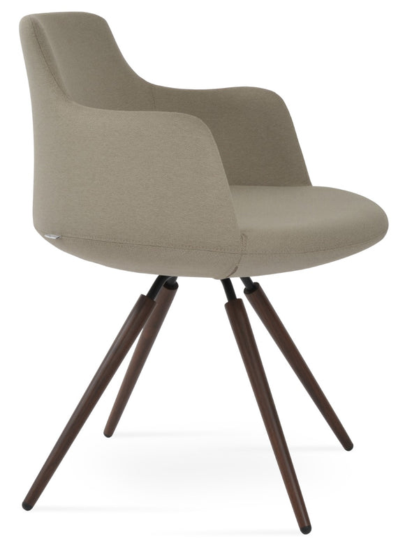 Soho Concept Dervish Carrot Swivel Armchair - Luxurious Upholstery In Boucle, Velvet & Nubuck With 10-year Guarantee Walnut,Beige Swivel. Solid Metal Top Part Connected To Four Tubular Legs Soho-concept-dining-chair-02292