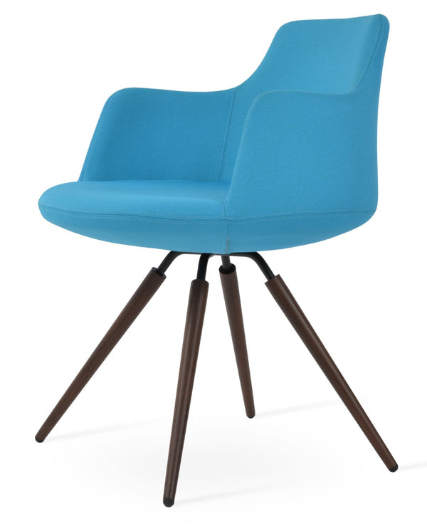 Soho Concept Dervish Carrot Swivel Armchair - Luxurious Upholstery In Boucle, Velvet & Nubuck With 10-year Guarantee Walnut,Turquoise Swivel. Solid Metal Top Part Connected To Four Tubular Legs Soho-concept-dining-chair-02291