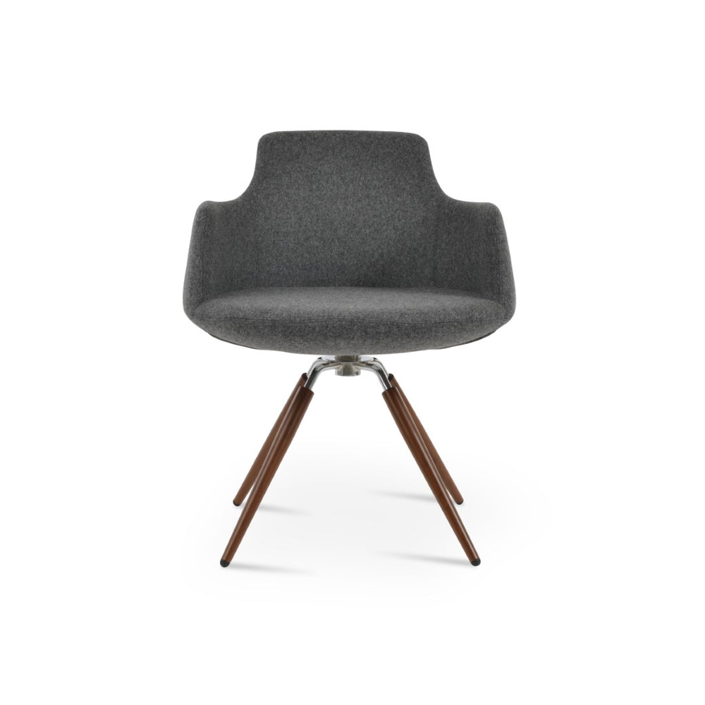 Soho Concept Dervish Carrot Swivel Armchair: Stylish Comfort In Camira Wool Fabric With 10-year Guarantee, Walnut Dark Grey,Walnut Swivel. Solid Metal Top Part Connected To Four Tubular Legs Soho-concept-dining-chair-02298