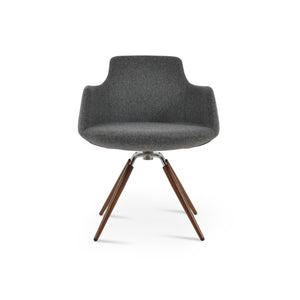 Soho Concept Dervish Carrot Swivel Armchair: Stylish Comfort In Camira Wool Fabric With 10-year Guarantee, Walnut Dark Grey,Walnut Swivel. Solid Metal Top Part Connected To Four Tubular Legs Soho-concept-dining-chair-02298