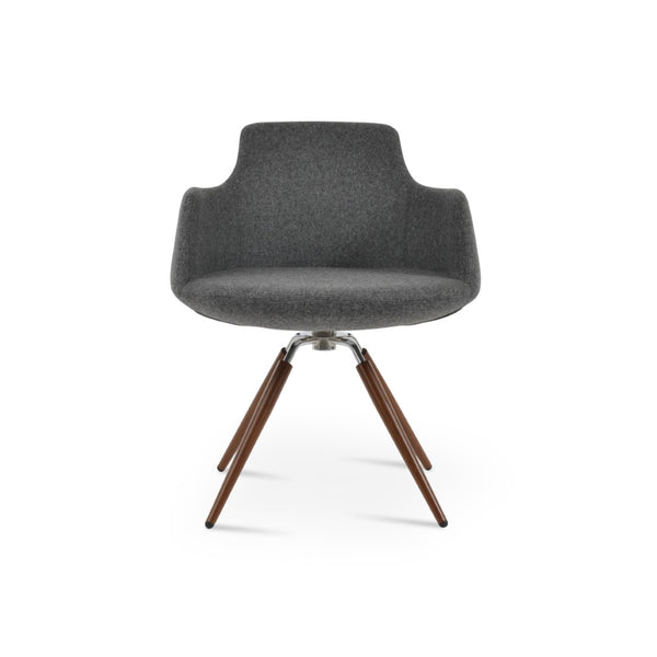 Soho Concept Dervish Carrot Swivel Armchair: Stylish Comfort In Camira Wool Fabric With 10-year Guarantee, Walnut Dark Grey,Walnut Swivel. Solid Metal Top Part Connected To Four Tubular Legs Soho-concept-dining-chair-02298